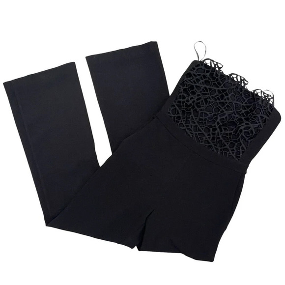 Rebecca Vallance Sophia Crepe 3D Lace Trim Strapless Jumpsuit Straight Leg Black - Picture 3 of 13